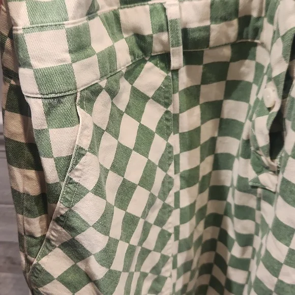 EUC Roolee Green and Cream Checkered Cotton Jumpsuit w/pockets No Sz Tag XS - Picture 4 of 8